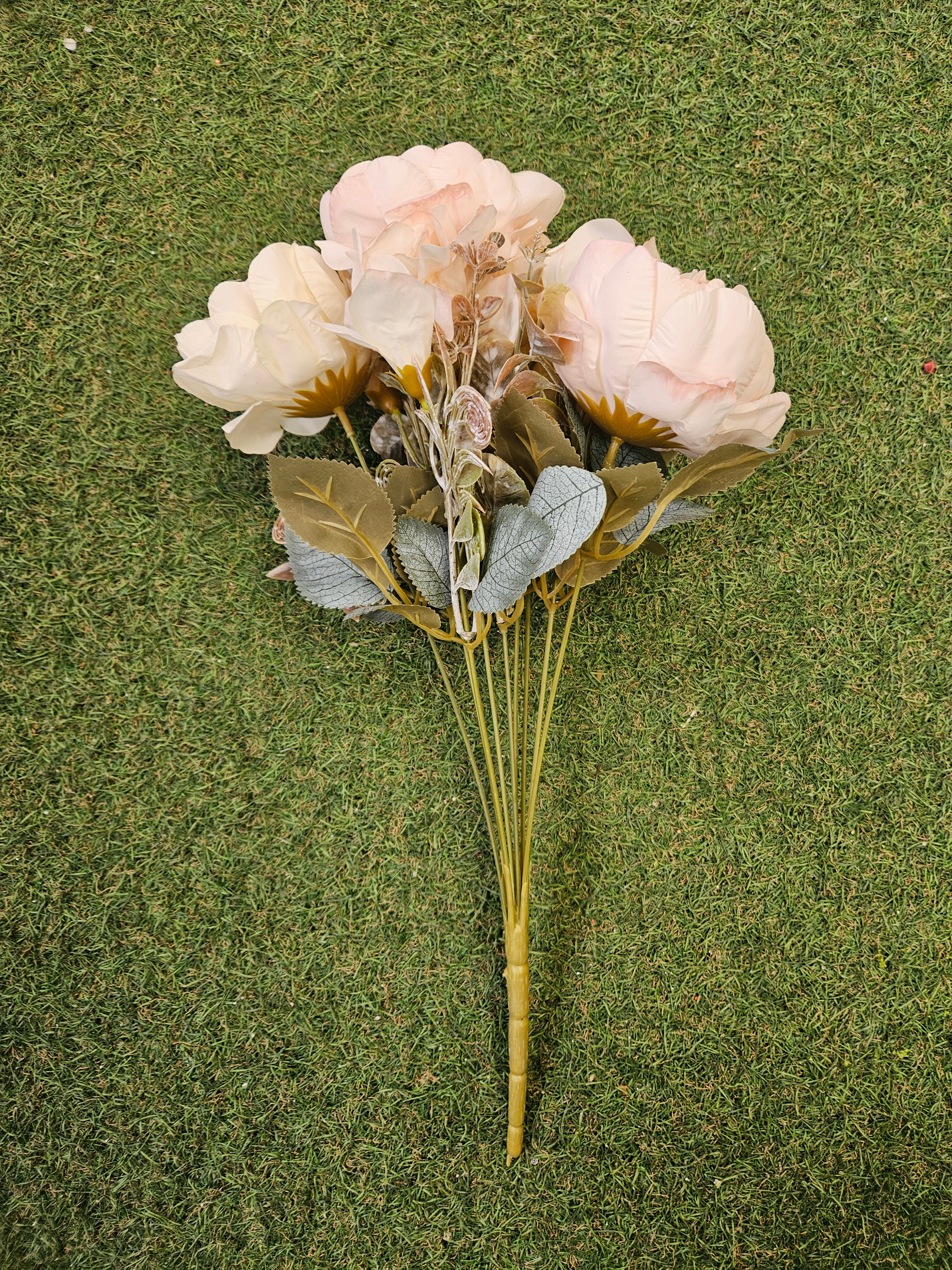 Dry Touch Ivory/Peach Peony Bunch